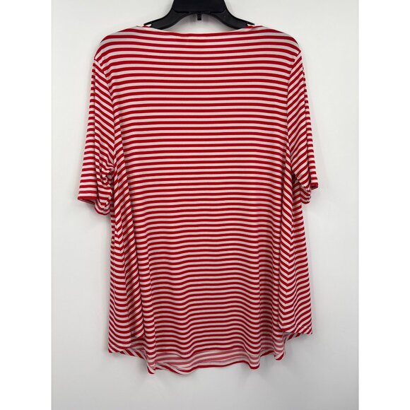 Chico's Stretch Striped Key Hole Short Sleeve Top Red White Sz 2 (12) Large - Picture 6 of 6